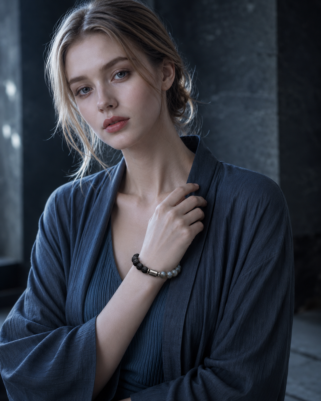 Matte Labradorite & Lava Stone Beaded Bracelet - Lunar Ground