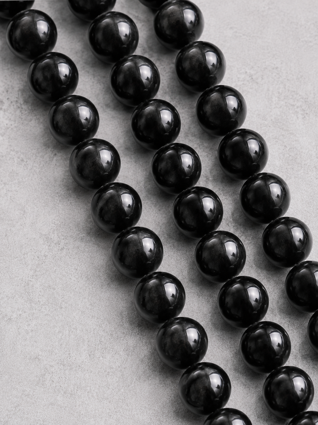 Black Obsidian & Black Agate Beaded Bracelet - Black Mirror