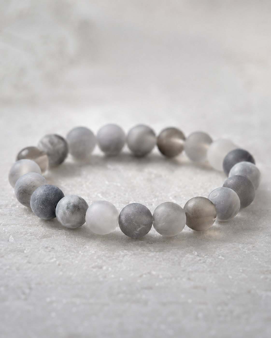 Cloud Agate, Gray Chalcedony, Smoky Gray Quartz & White Chalcedony Beaded Bracelet - Cloud Mist