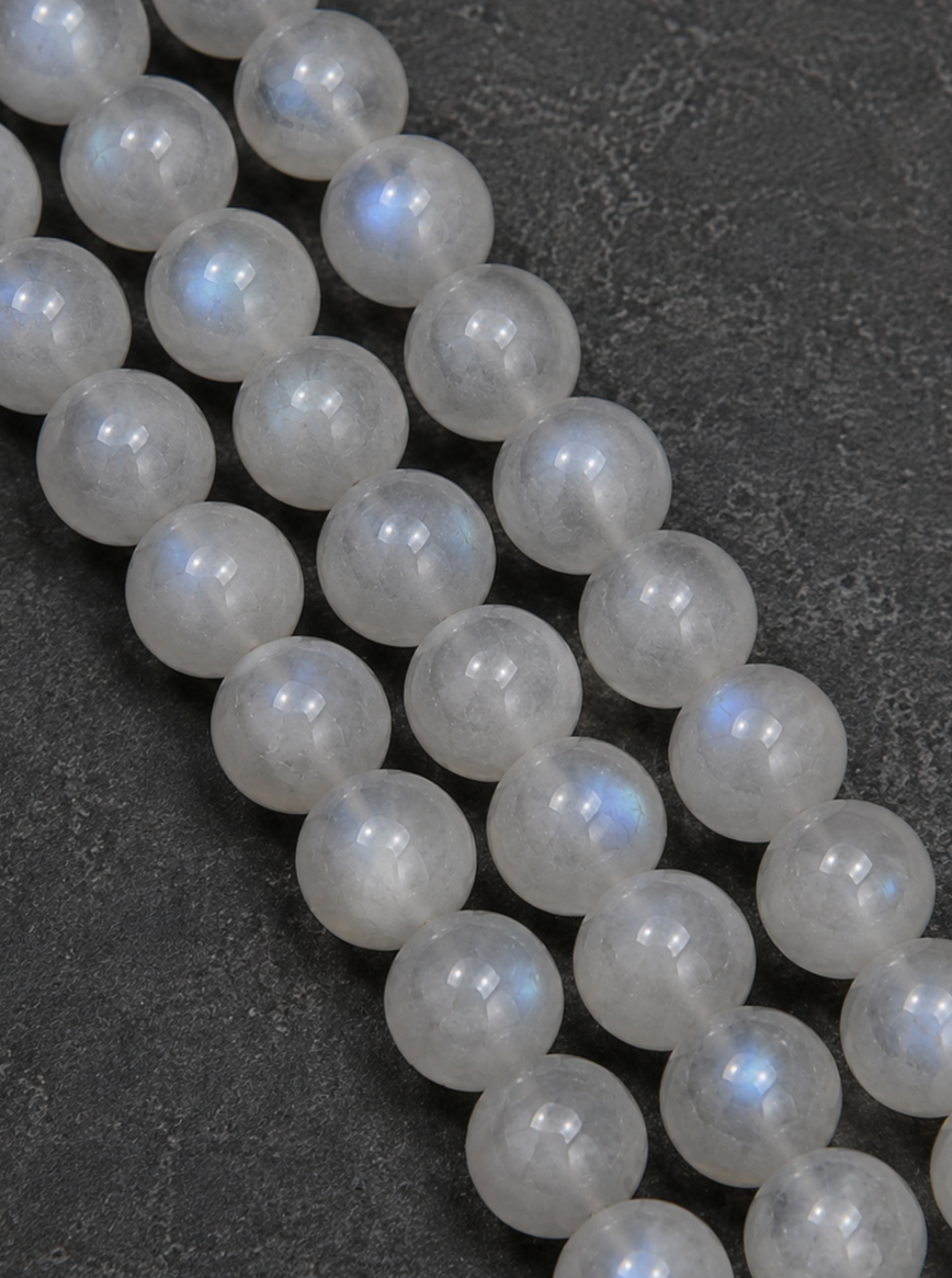 Green Phantom Quartz, Gray Moonstone & Smoky Quartz Beaded Bracelet - Moss Sequence