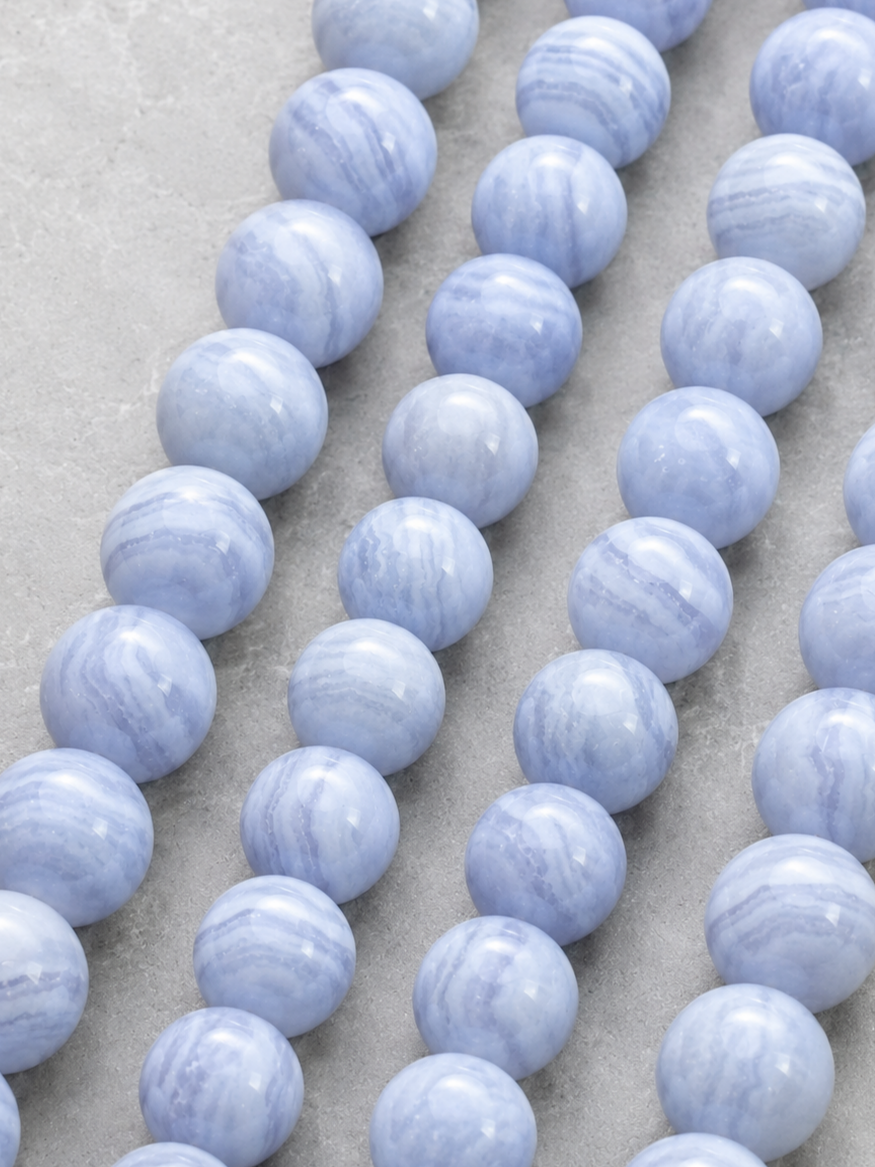 Blue Lace Agate, Milky Moonstone & Smoky Quartz Beaded Bracelet - Rainwashed Blue
