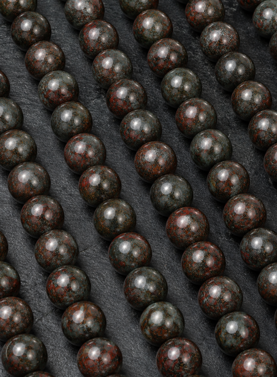 Dragon Blood Stone, Smoky Quartz & Matte Black Obsidian Beaded Bracelet - Crimson Grove