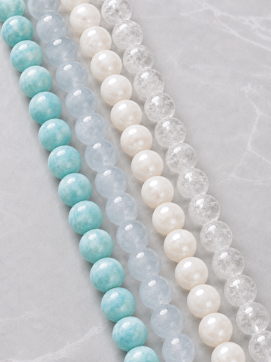 Amazonite, Aquamarine, Mother-of-Pearl & Clear Quartz Beaded Bracelet - Clear Tide