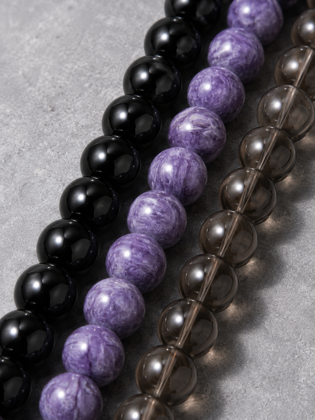 Black Tourmaline, Charoite & Smoky Quartz Beaded Bracelet - Dark Balance
