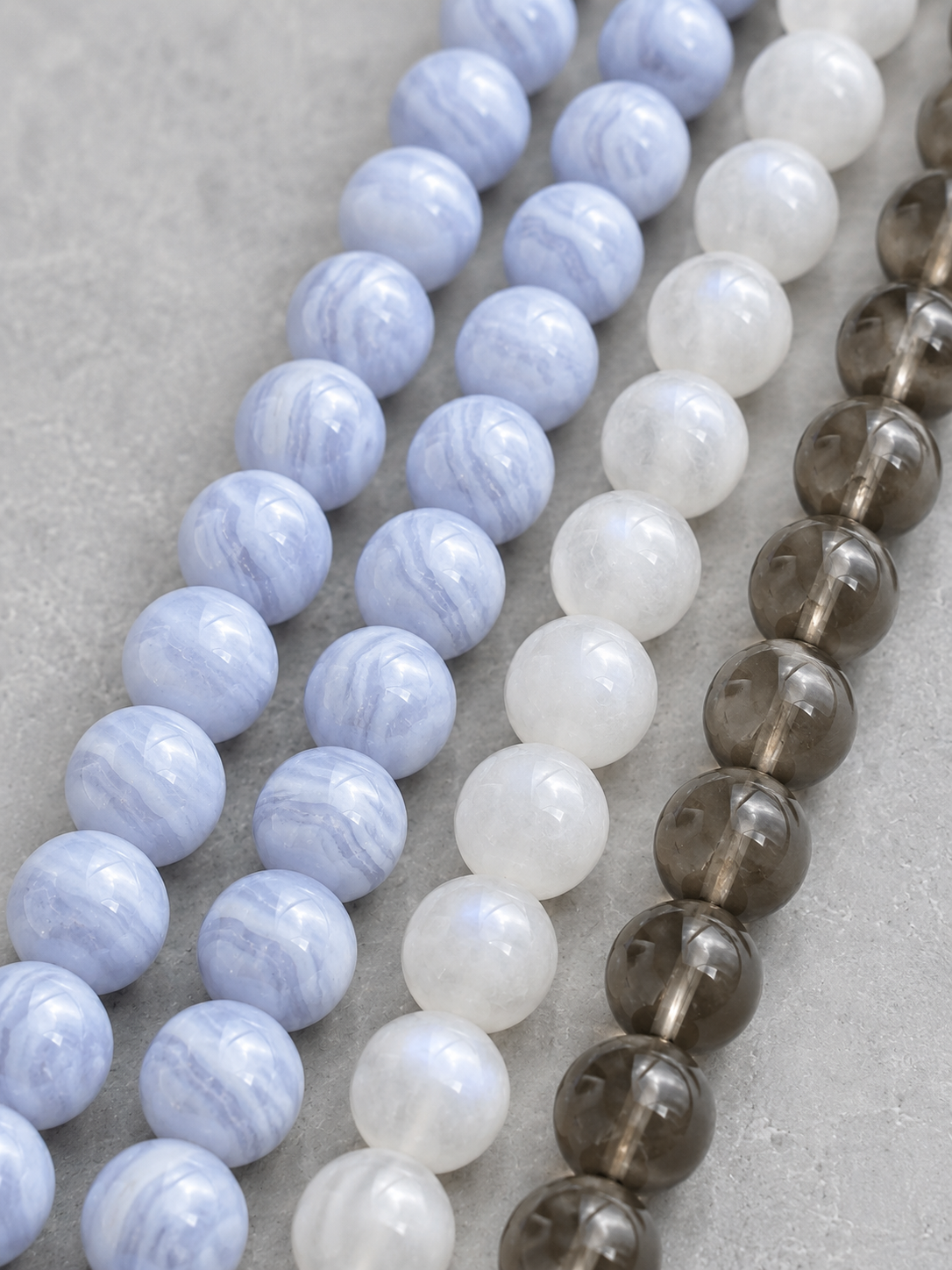 Blue Lace Agate, Milky Moonstone & Smoky Quartz Beaded Bracelet - Rainwashed Blue