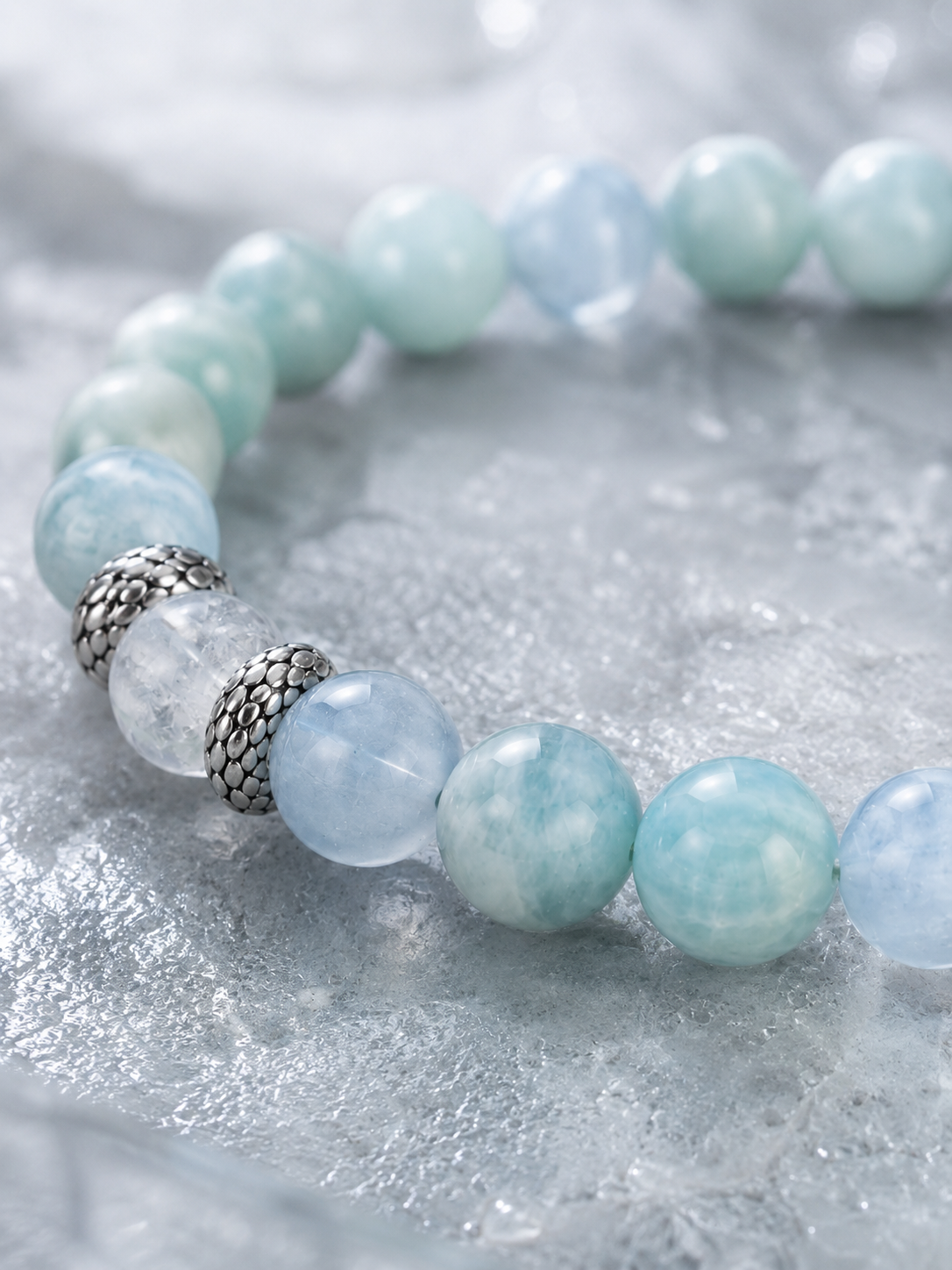 Amazonite, Aquamarine & Clear Quartz Beaded Bracelet - Clear Azure