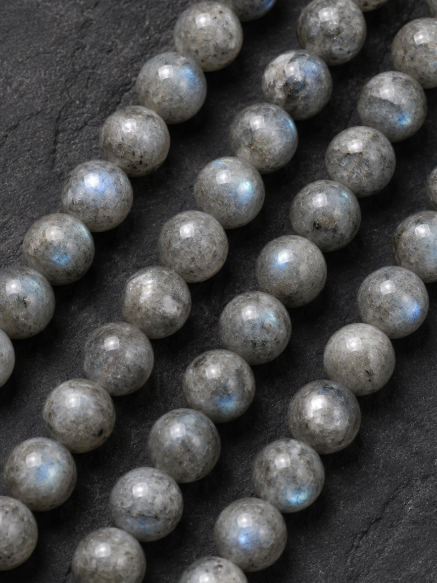 Pyrite in Clear Quartz, Smoky Quartz & Gray Labradorite Beaded Bracelet - Silver Rock