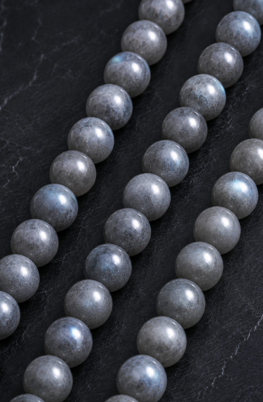 Matte Labradorite, Hawk's Eye & Gray Moonstone Beaded Bracelet - Moonlit Hawk