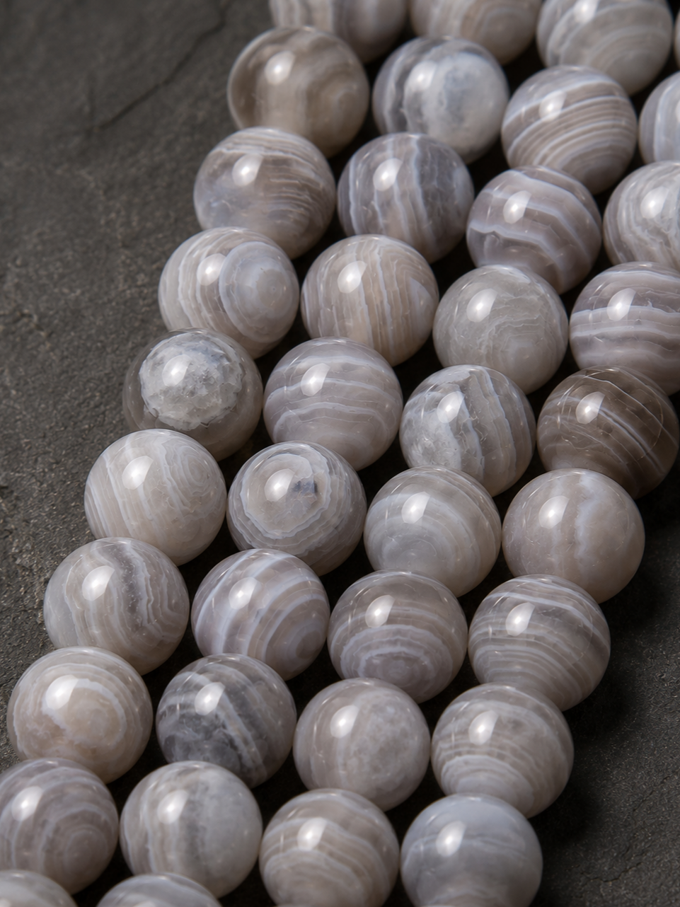 Banded Agate, Smoky Quartz & Gray Moonstone Beaded Bracelet - Frost Balance