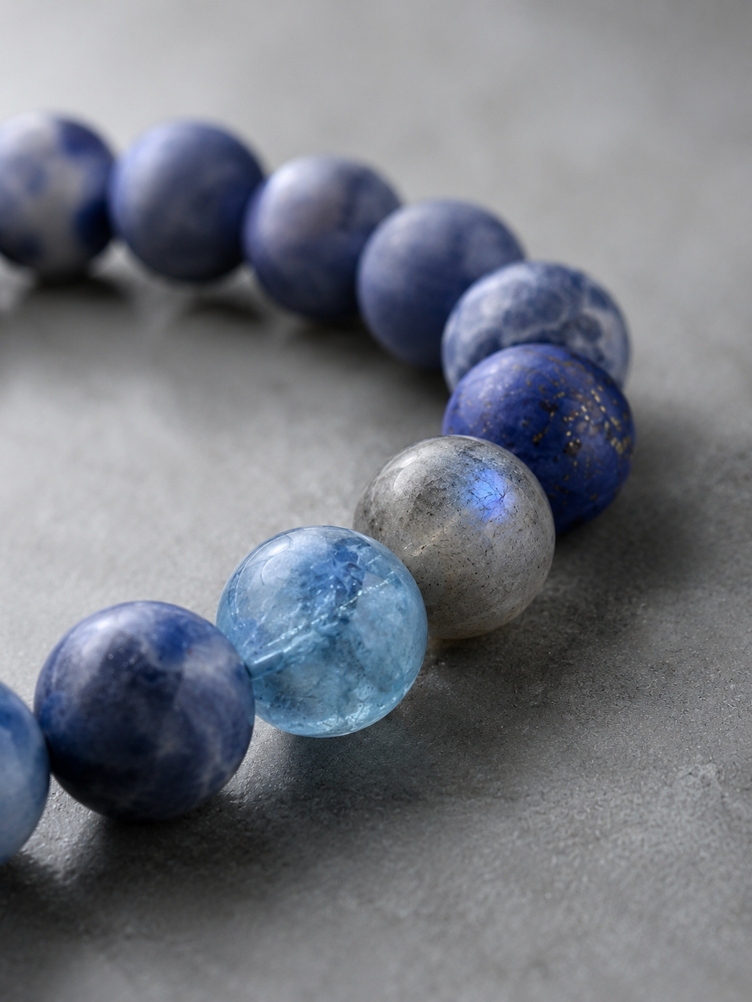 Matte Sodalite, Matte Lapis Lazuli, Blue Apatite & Gray Labradorite Beaded Bracelet - Blue Horizon