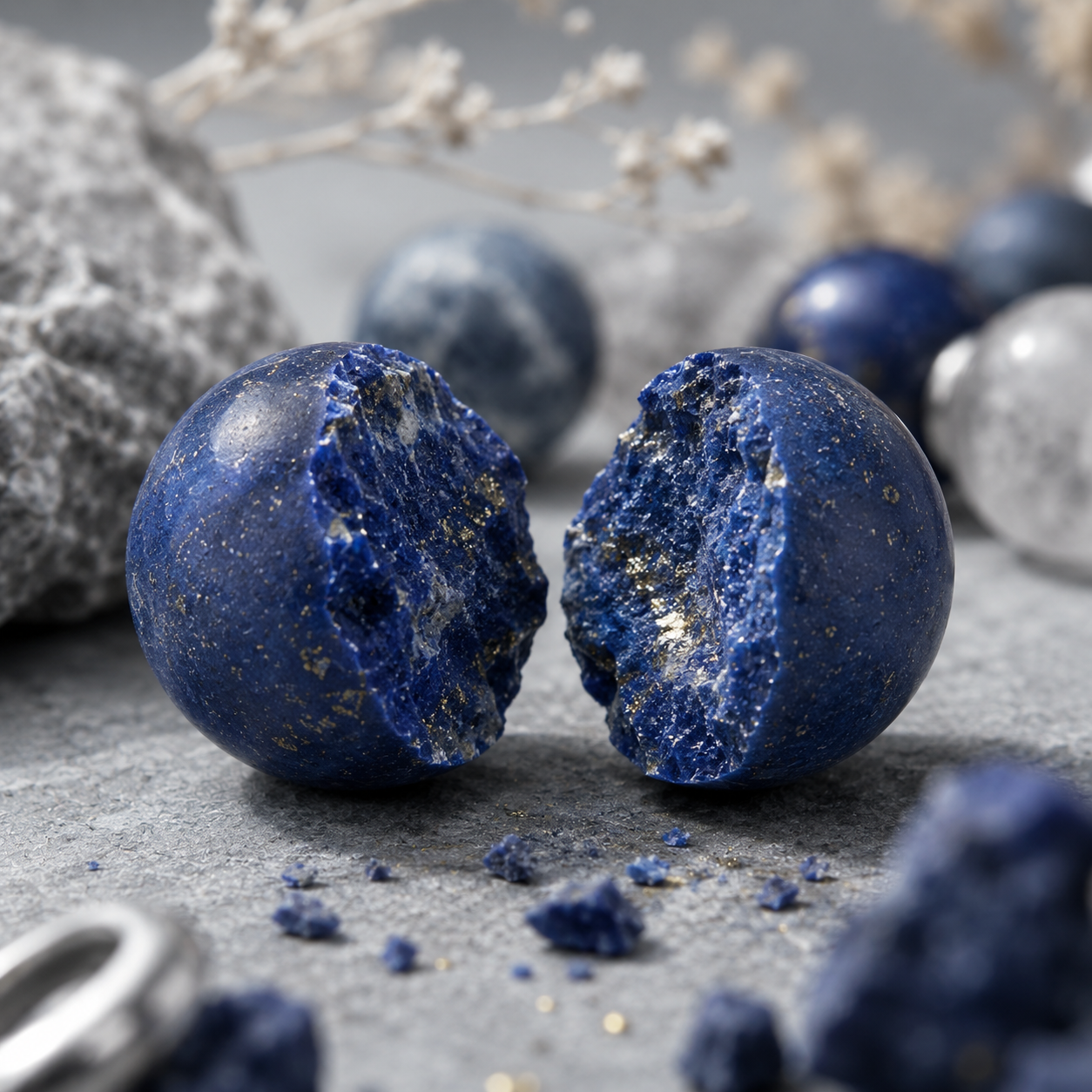 Dumortierite Quartz, Matte Lapis Lazuli, Hawk's Eye & White Phantom Quartz Beaded Bracelet - Deep Insight
