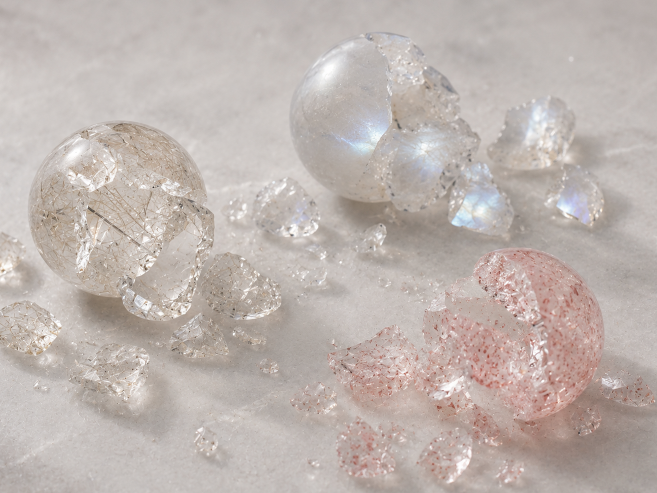 Silver Rutilated Quartz, Gray Moonstone & Strawberry Quartz Beaded Bracelet - Pure Light