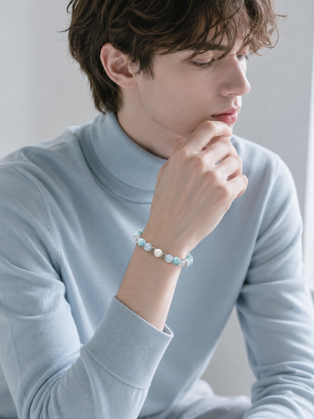 Amazonite, Aquamarine, Mother-of-Pearl & Clear Quartz Beaded Bracelet - Clear Tide