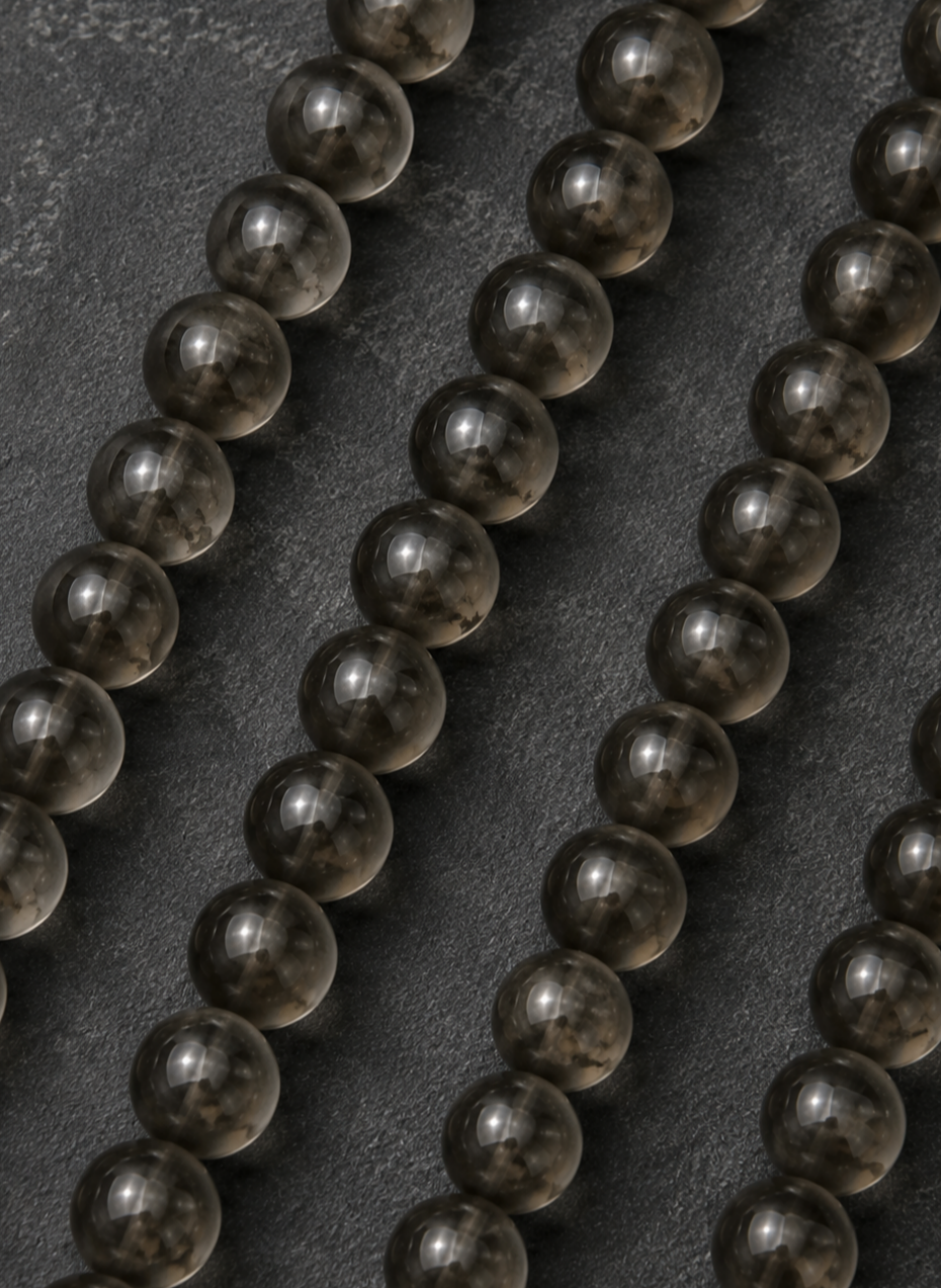 Green Phantom Quartz, Gray Moonstone & Smoky Quartz Beaded Bracelet - Moss Sequence