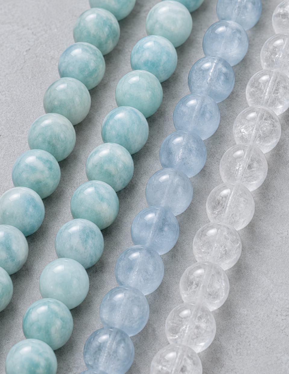 Amazonite, Aquamarine & Clear Quartz Beaded Bracelet - Clear Azure