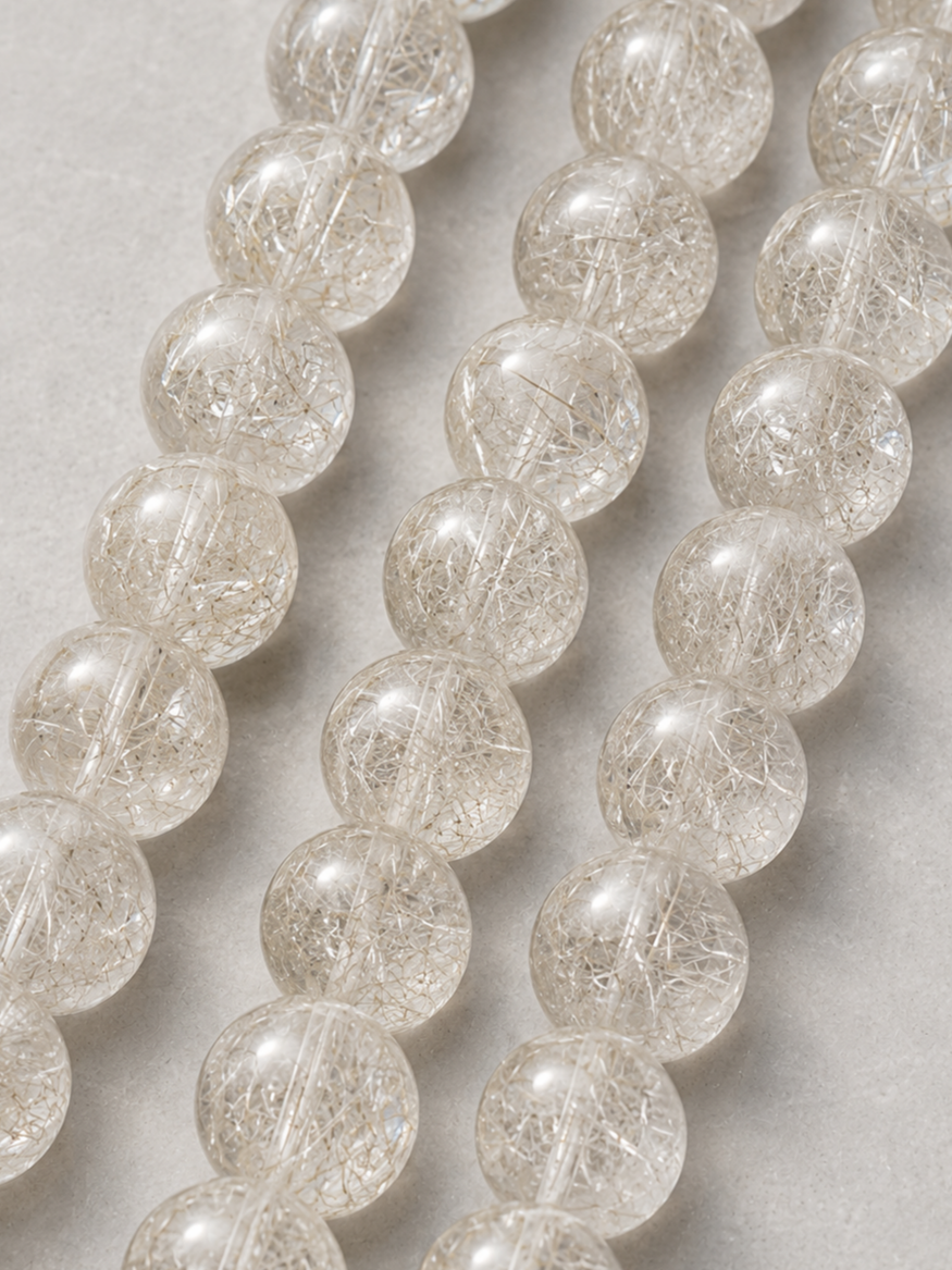 Silver Rutilated Quartz, Gray Moonstone & Strawberry Quartz Beaded Bracelet - Pure Light