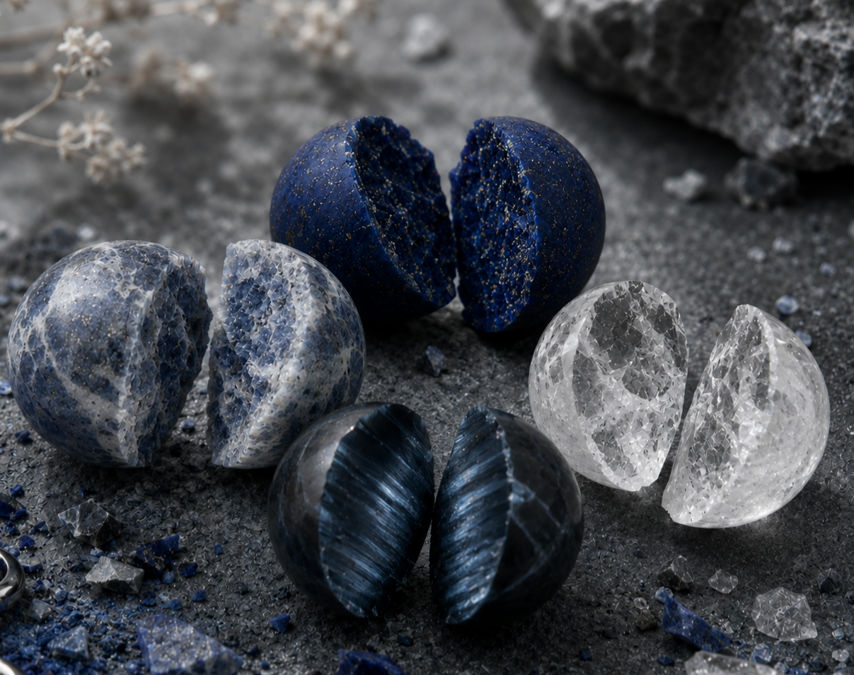 Dumortierite Quartz, Matte Lapis Lazuli, Hawk's Eye & White Phantom Quartz Beaded Bracelet - Deep Insight