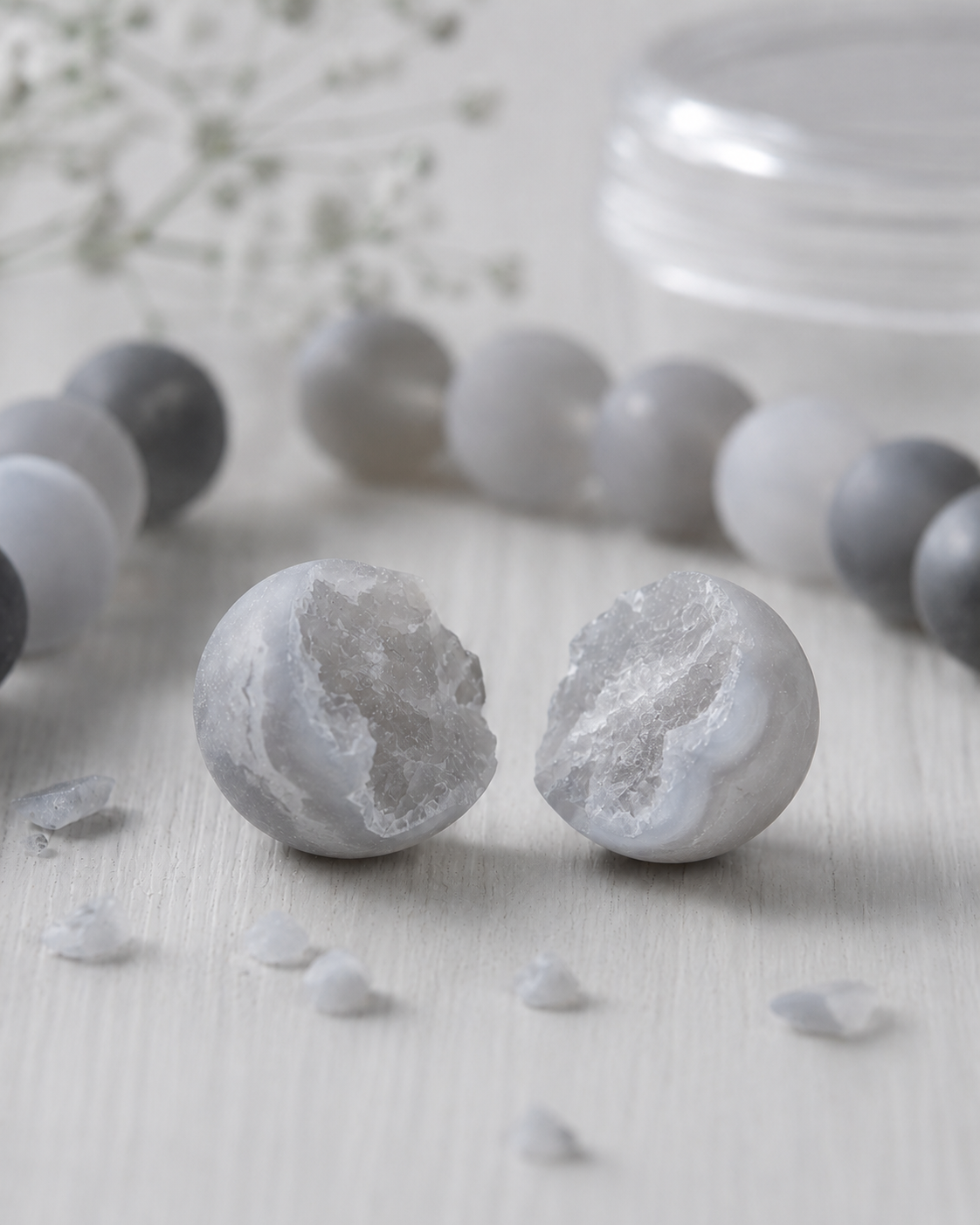 Cloud Agate, Gray Chalcedony, Smoky Gray Quartz & White Chalcedony Beaded Bracelet - Cloud Mist
