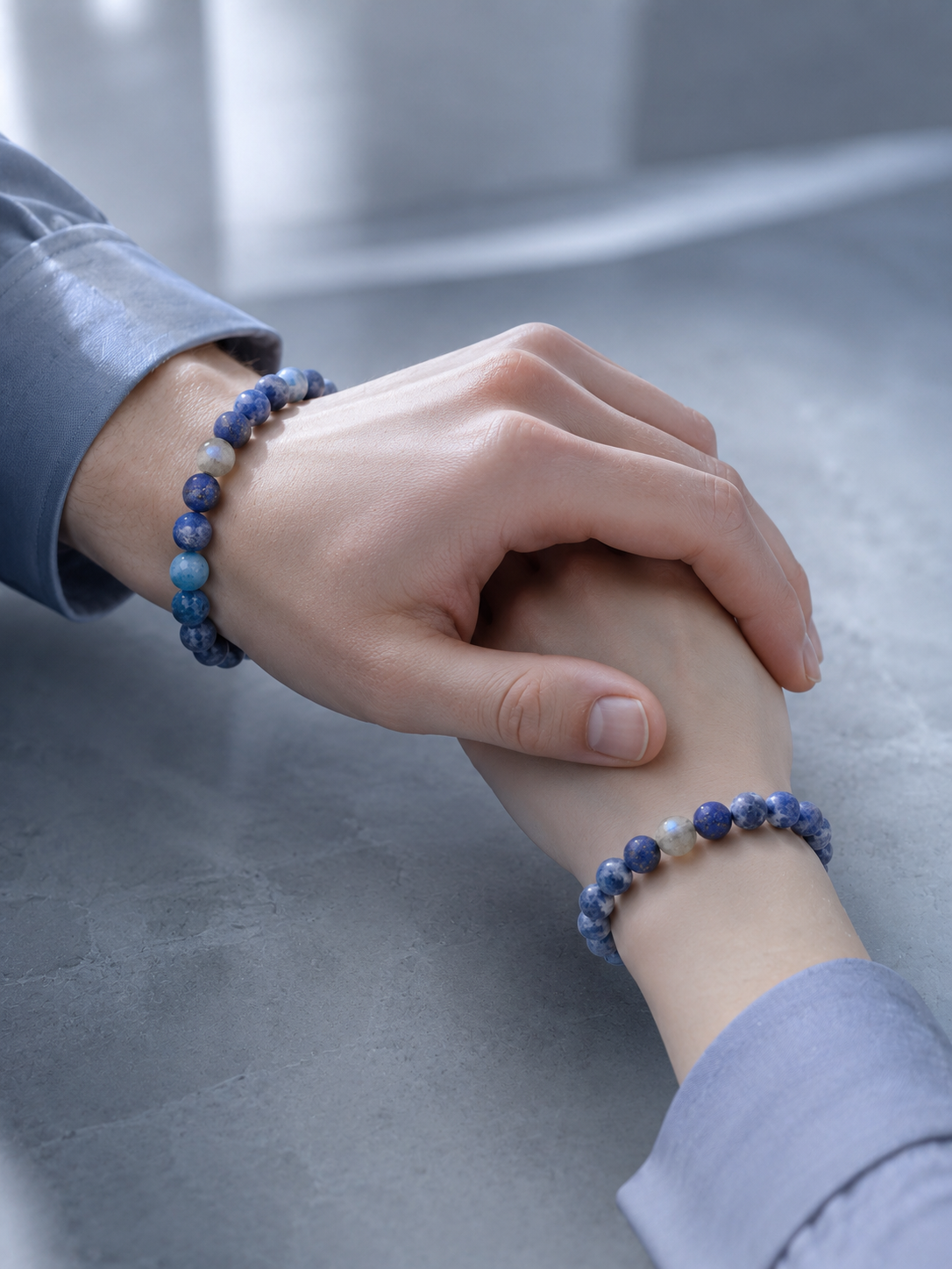 Matte Sodalite, Matte Lapis Lazuli, Blue Apatite & Gray Labradorite Beaded Bracelet - Blue Horizon