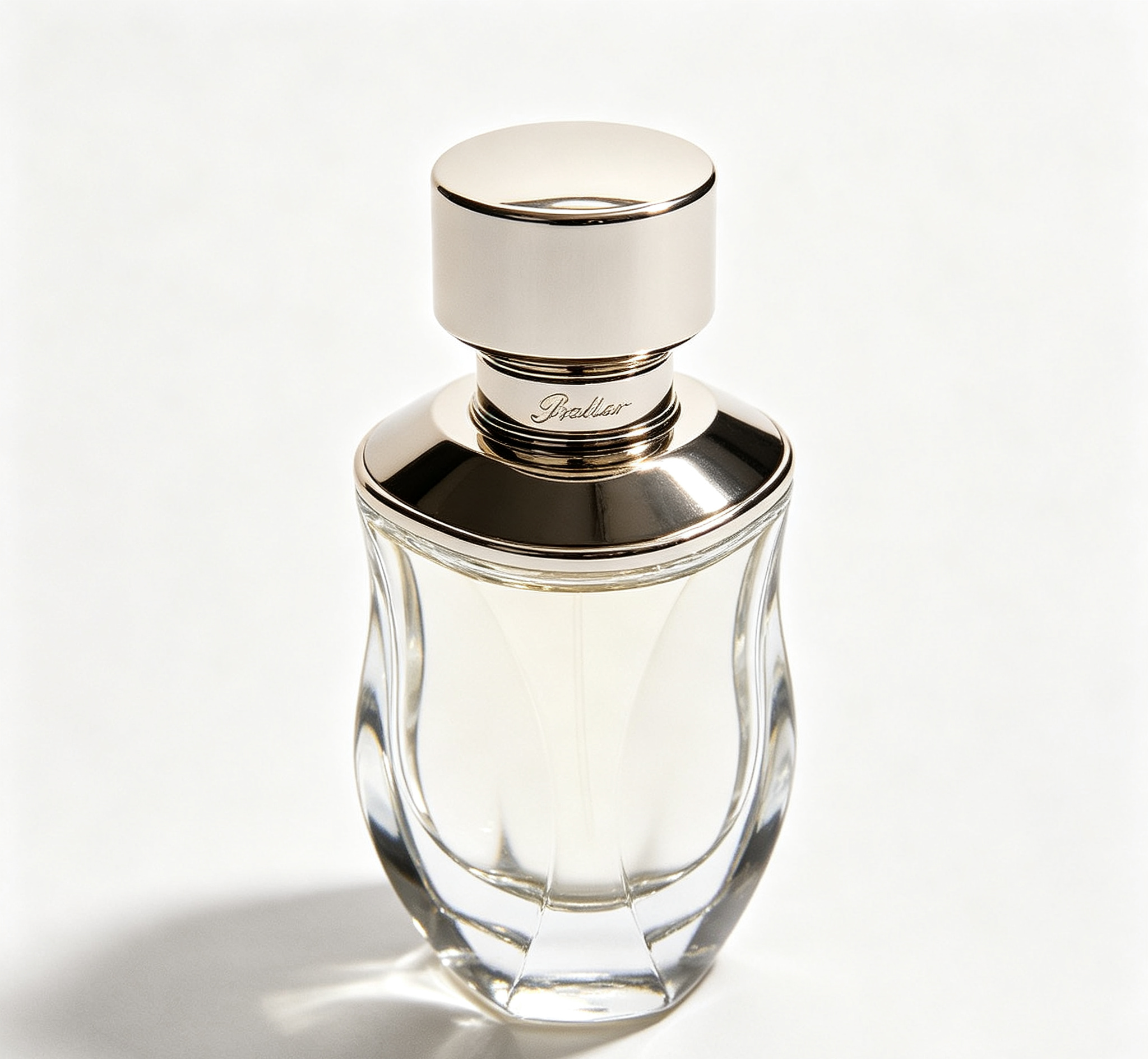 Curved Waist Silver Trim Crystal Fragrance Bottle