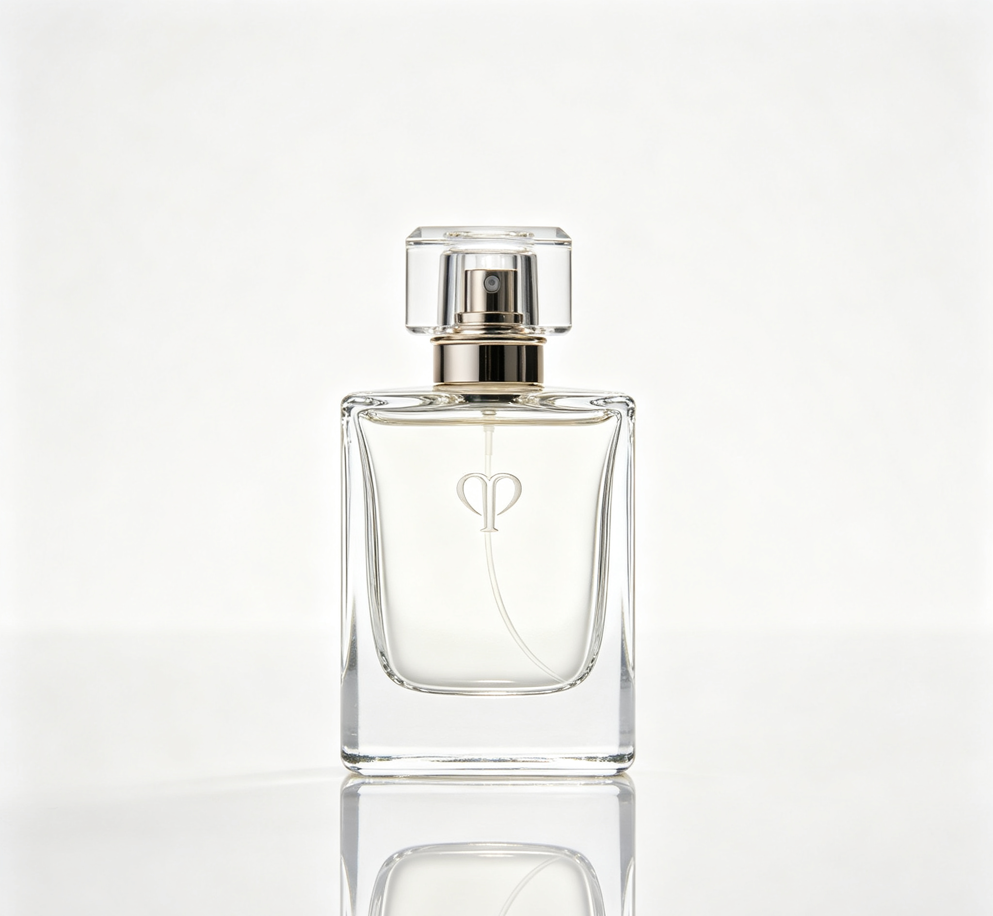 Minimal Square Clear Crystal Perfume Vessel with Heart Engraving