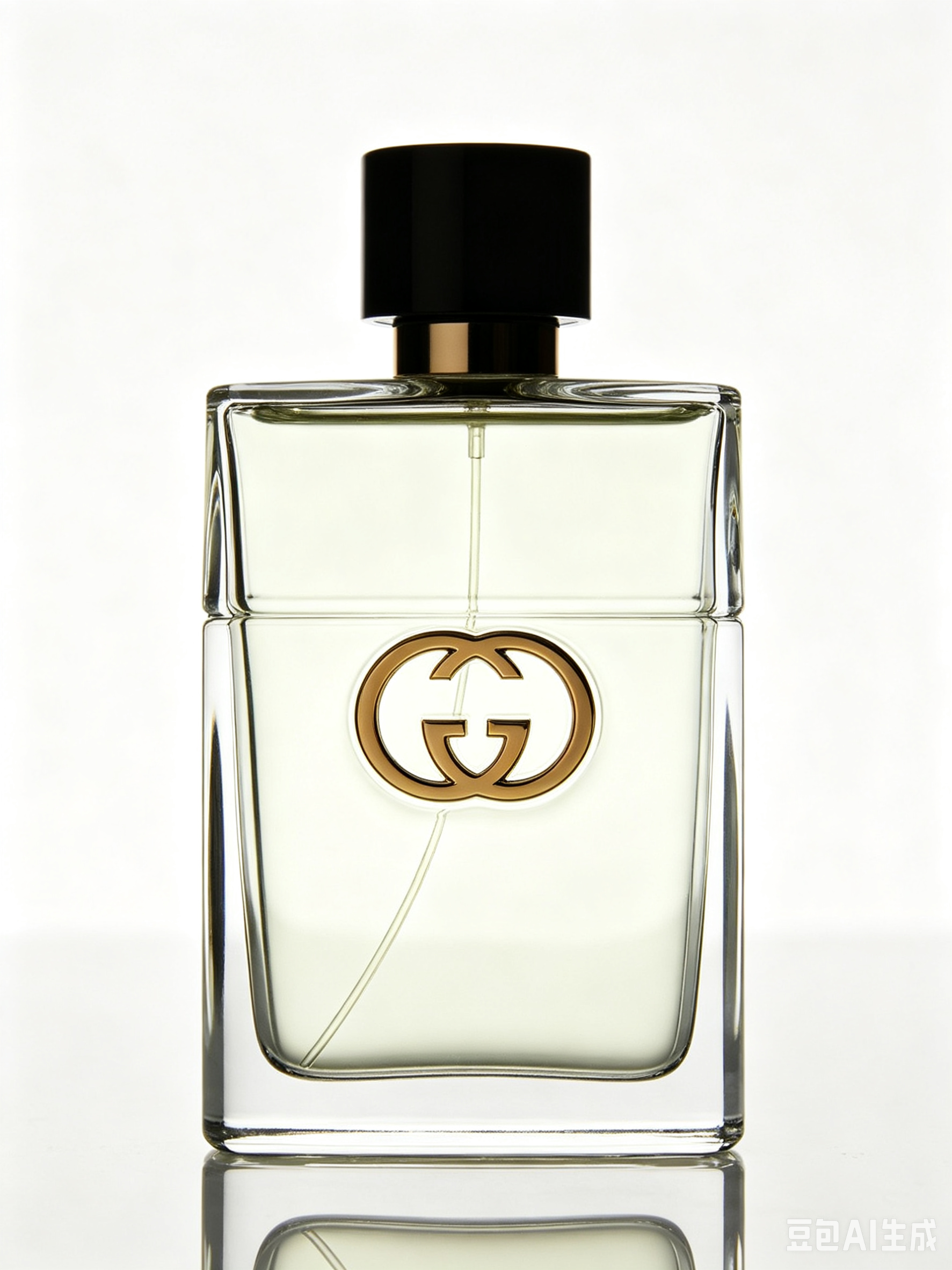 Interlocking Emblem Black Cap Clear Square Fragrance Bottle
