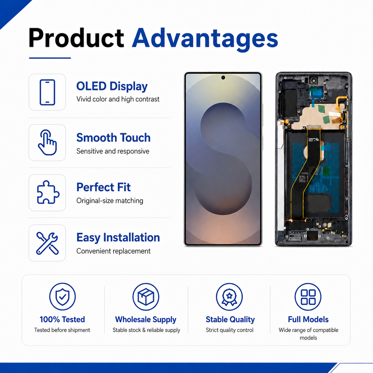 Compatible with Samsung Galaxy Series Flexible OLED Display Assembly with Frame | Wholesale Supplier,Panelix,S24U(S928)