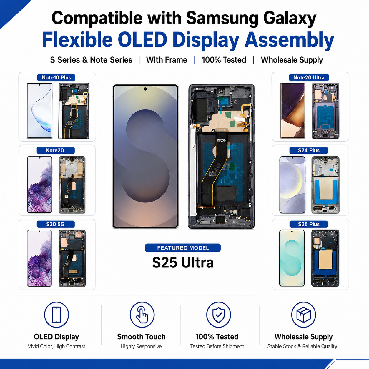 Compatible with Samsung Galaxy Series Flexible OLED Display Assembly with Frame | Wholesale Supplier,Panelix,S24U(S928)