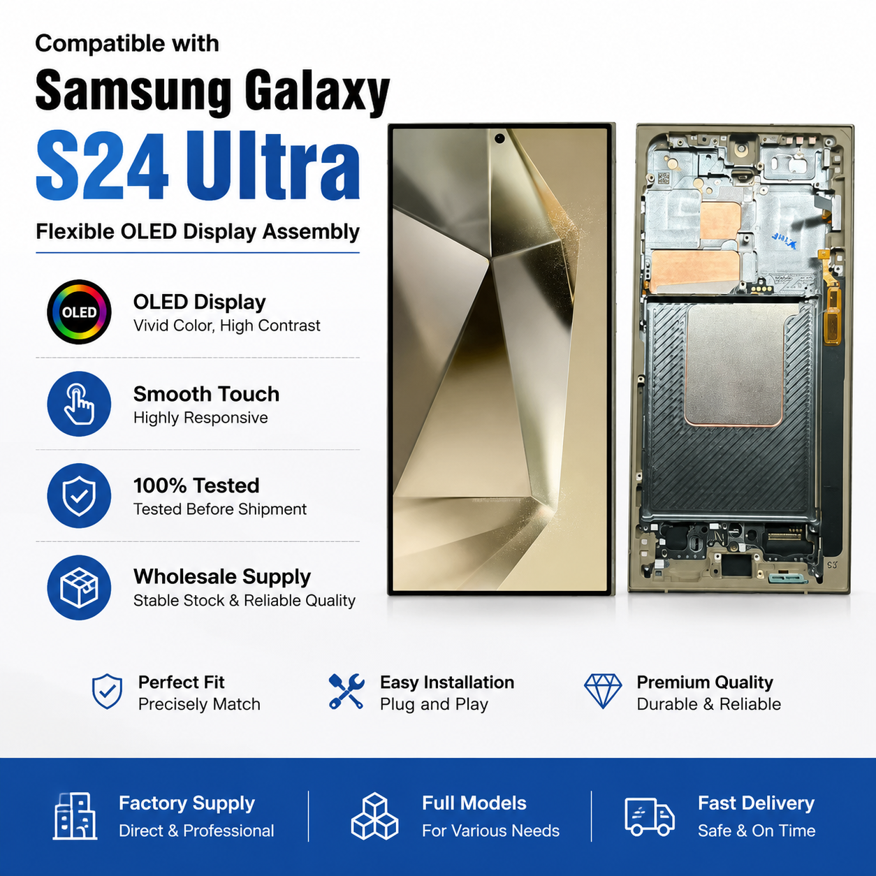 Compatible with Samsung Galaxy Series Flexible OLED Display Assembly with Frame | Wholesale Supplier,Panelix,S24U(S928)