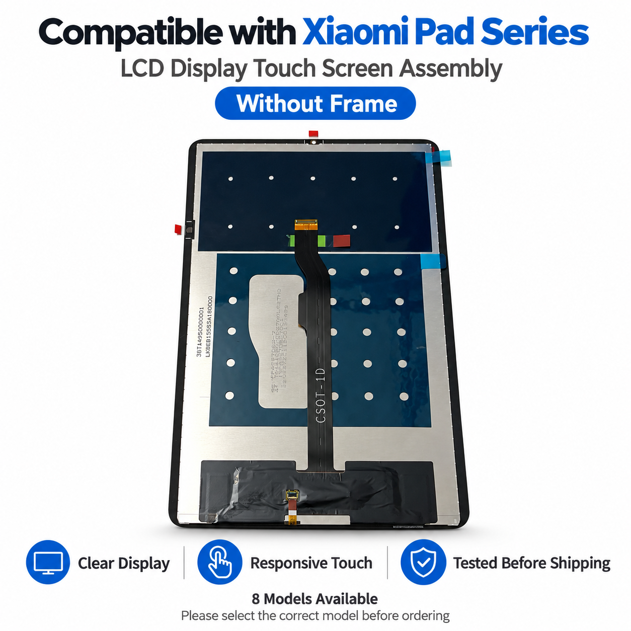 Frameless LCD Touch Screen Assembly for Xiaomi Pad 5 5 Pro 6 6 Pro 7 7 Pro 8 8 Pro,Panelix,Xiaomi Pad 5 6 7 8 LCD Touch Screen Assembly | Frameless