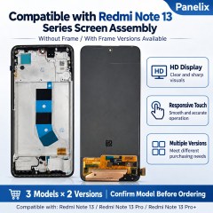 Compatible with Redmi Note 13 Series AMOLED Screen Assembly, Original Quality with Fingerprint Support, With Frame / Without Frame,Panelix,Compatible with Redmi Note 13 Series AMOLED Screen Assembly