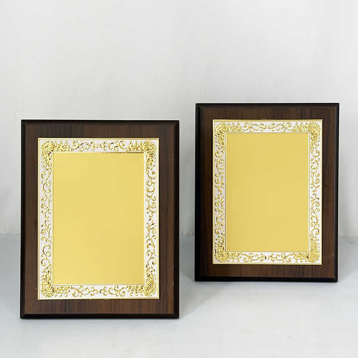 Blank Rectangle Wood Plaque Wooden Business Trophy Award with Gold Plate Certificate MH-FJ0010