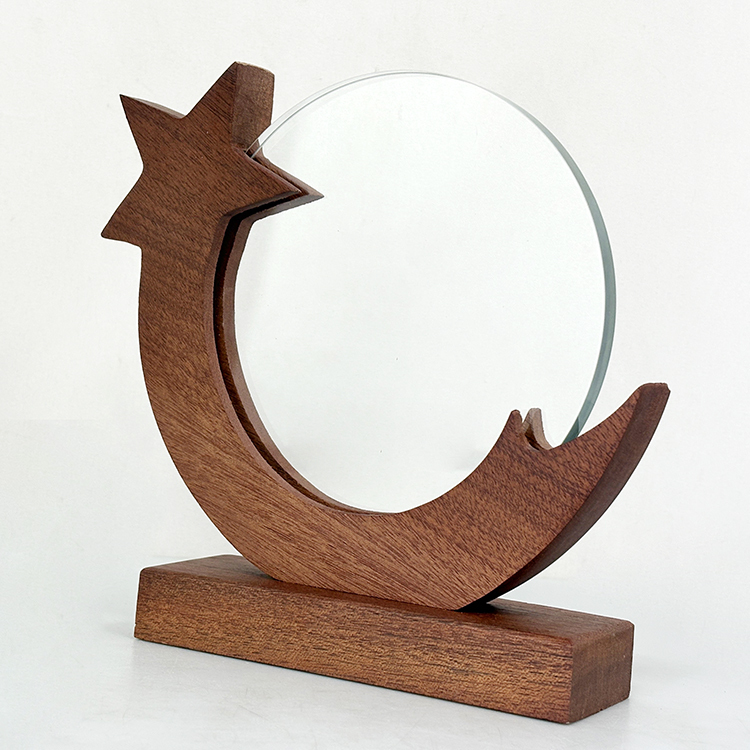 Star Circle Plaque Crystal Trophy with Wooden Base MH-LJ0967