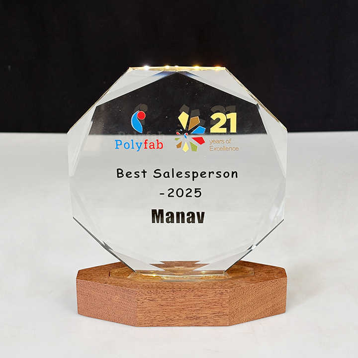 Personalized Wooden Light up Octagon Plaque Crystal Trophy Award MH-LJ0972
