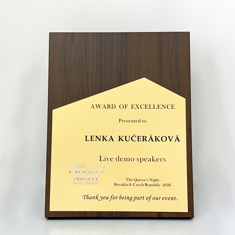 Personalized Rectangle Wood Plaque Wooden Business Trophy Award with Gold Plate Certificate MH-LJ0963