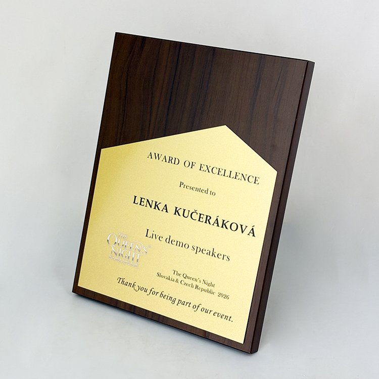 Personalized Rectangle Wood Plaque Wooden Business Trophy Award with Gold Plate Certificate MH-LJ0963