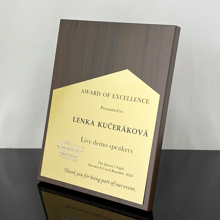 Personalized Rectangle Wood Plaque Wooden Business Trophy Award with Gold Plate Certificate MH-LJ0963