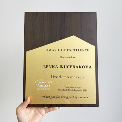 Brown wooden with gold plate