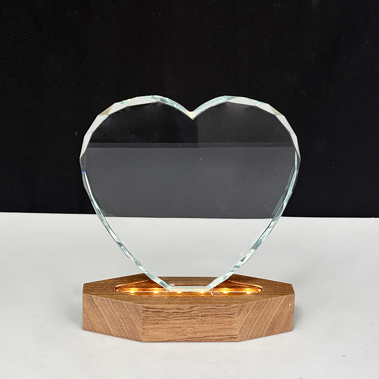 Blank Heart Crystal Trophy with Wood Light Base MH-LJ0978