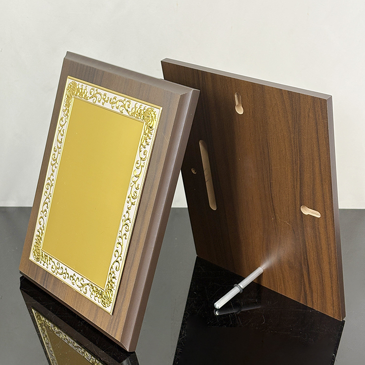 Blank Rectangle Wood Plaque Wooden Business Trophy Award with Gold Plate Certificate MH-FJ0010