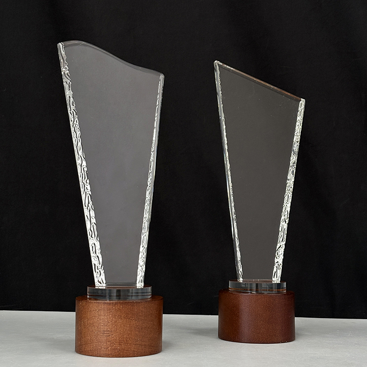 Blank Clear Crystal Trophy Award with Wooden Base MH-FJ008