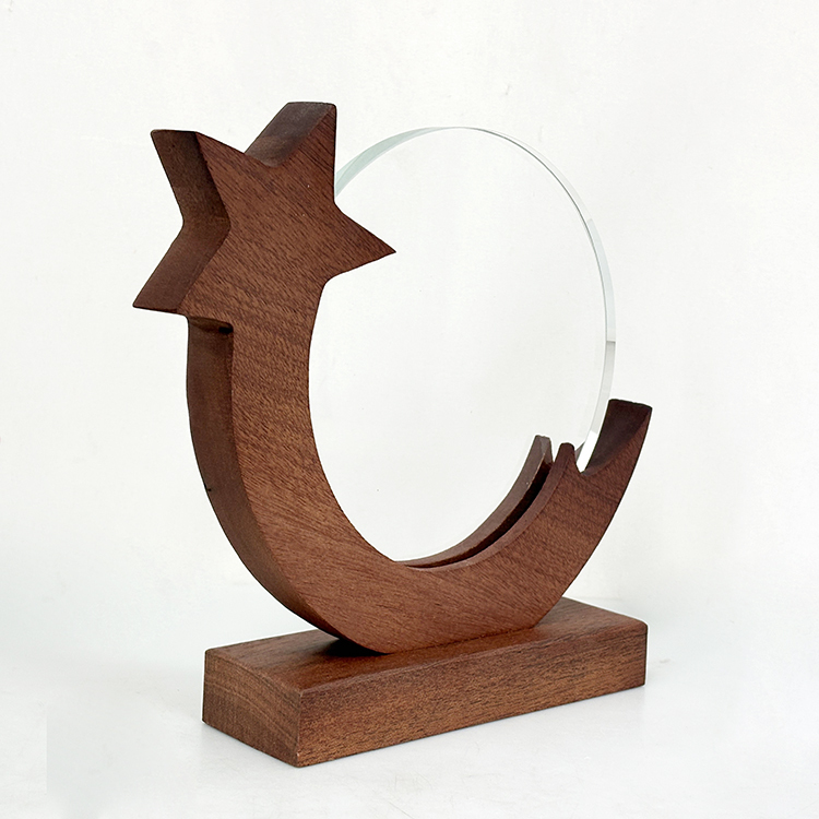 Star Circle Plaque Crystal Trophy with Wooden Base MH-LJ0967
