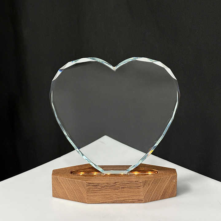Blank Heart Crystal Trophy with Wood Light Base MH-LJ0978