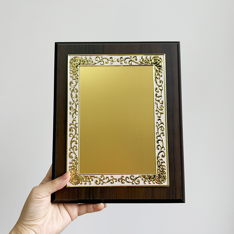 Blank Rectangle Wood Plaque Wooden Business Trophy Award with Gold Plate Certificate MH-FJ0010