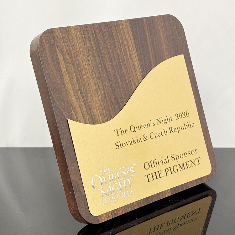 20x20cm Personalized Square Wooden Certificate Award with Gold Plate MH-LJ0962
