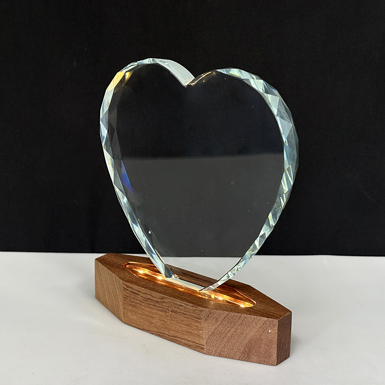 Blank Heart Crystal Trophy with Wood Light Base MH-LJ0978