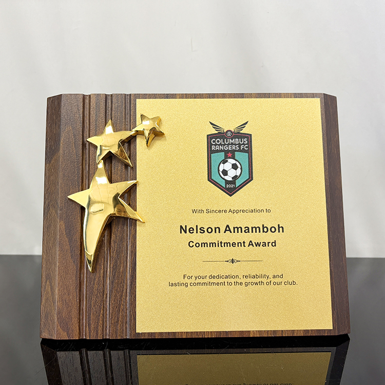 3 Stars Personalized Rectangle Wood Plaque Wooden Business Trophy Award with Gold Plate Certificate MH-LJ0979