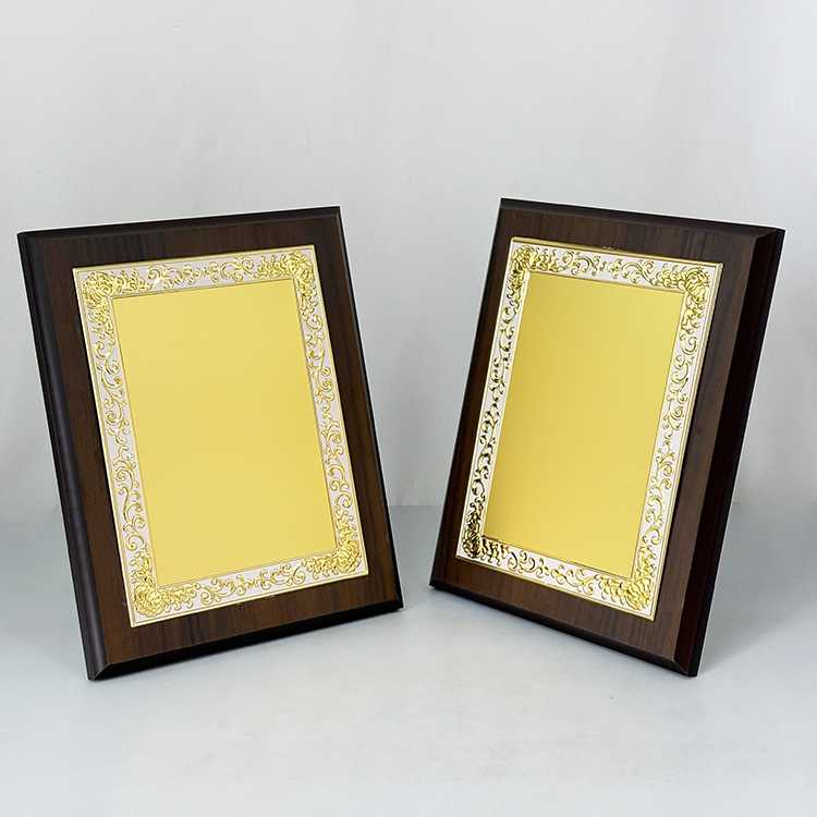 Blank Rectangle Wood Plaque Wooden Business Trophy Award with Gold Plate Certificate MH-FJ0010