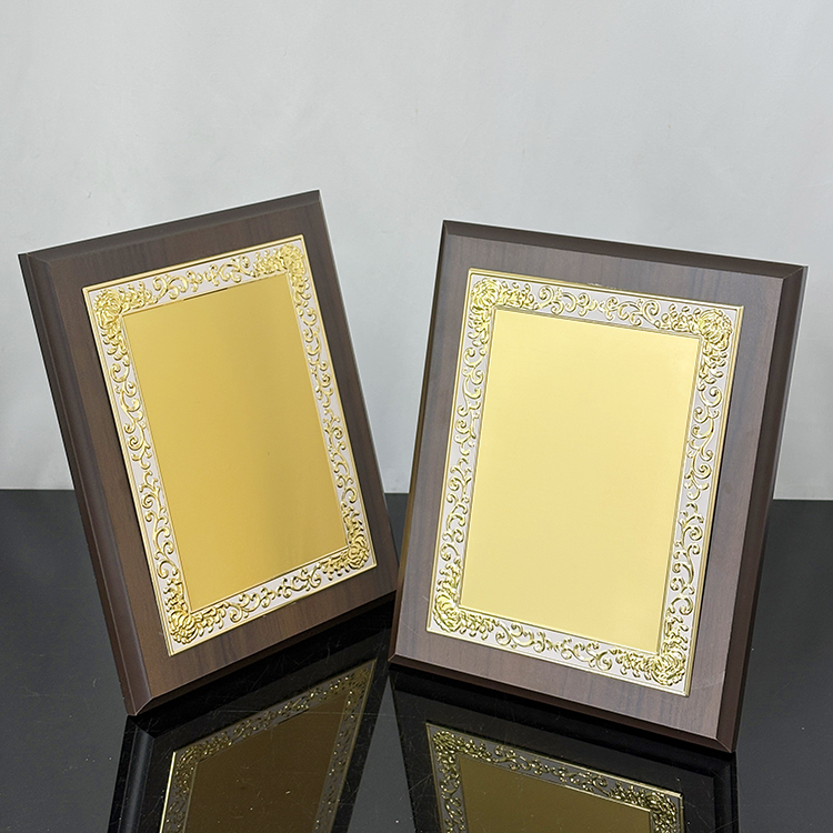 Blank Rectangle Wood Plaque Wooden Business Trophy Award with Gold Plate Certificate MH-FJ0010