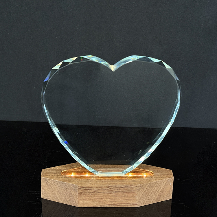 Blank Heart Crystal Trophy with Wood Light Base MH-LJ0978